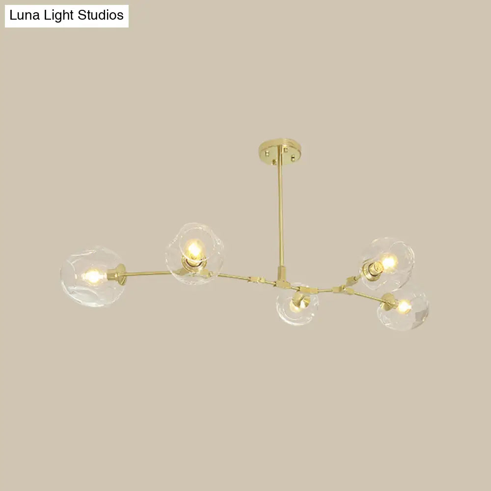 Gold Molecule Chandelier - Postmodern Metal Pendant With Clear Glass Shade 5/7-Light Ceiling Fixture