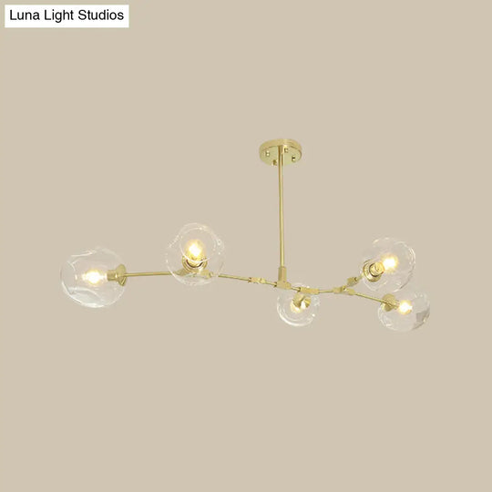 Gold Molecule Chandelier - Postmodern Metal Pendant With Clear Glass Shade 5/7-Light Ceiling Fixture