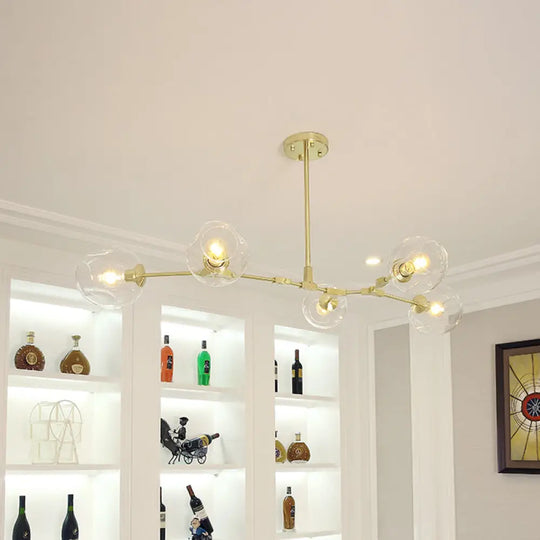 Gold Molecule Chandelier - Postmodern Metal Pendant With Clear Glass Shade 5/7-Light Ceiling Fixture