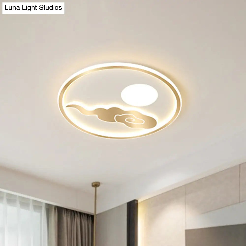 Gold Moon And Cloud Acrylic Led Bedroom Ceiling Light With Warm/White Glow