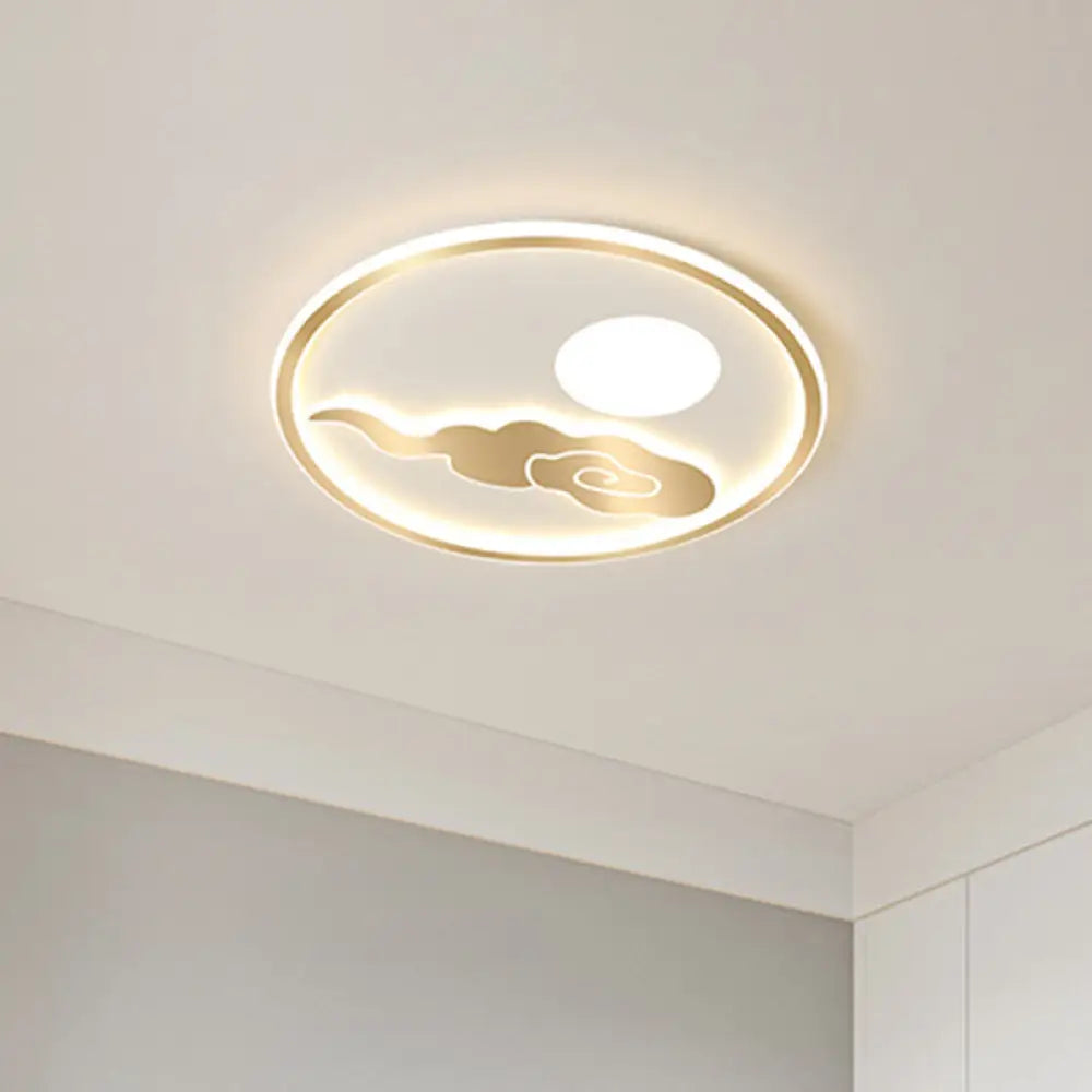 Gold Moon And Cloud Acrylic Led Bedroom Ceiling Light With Warm/White Glow / White