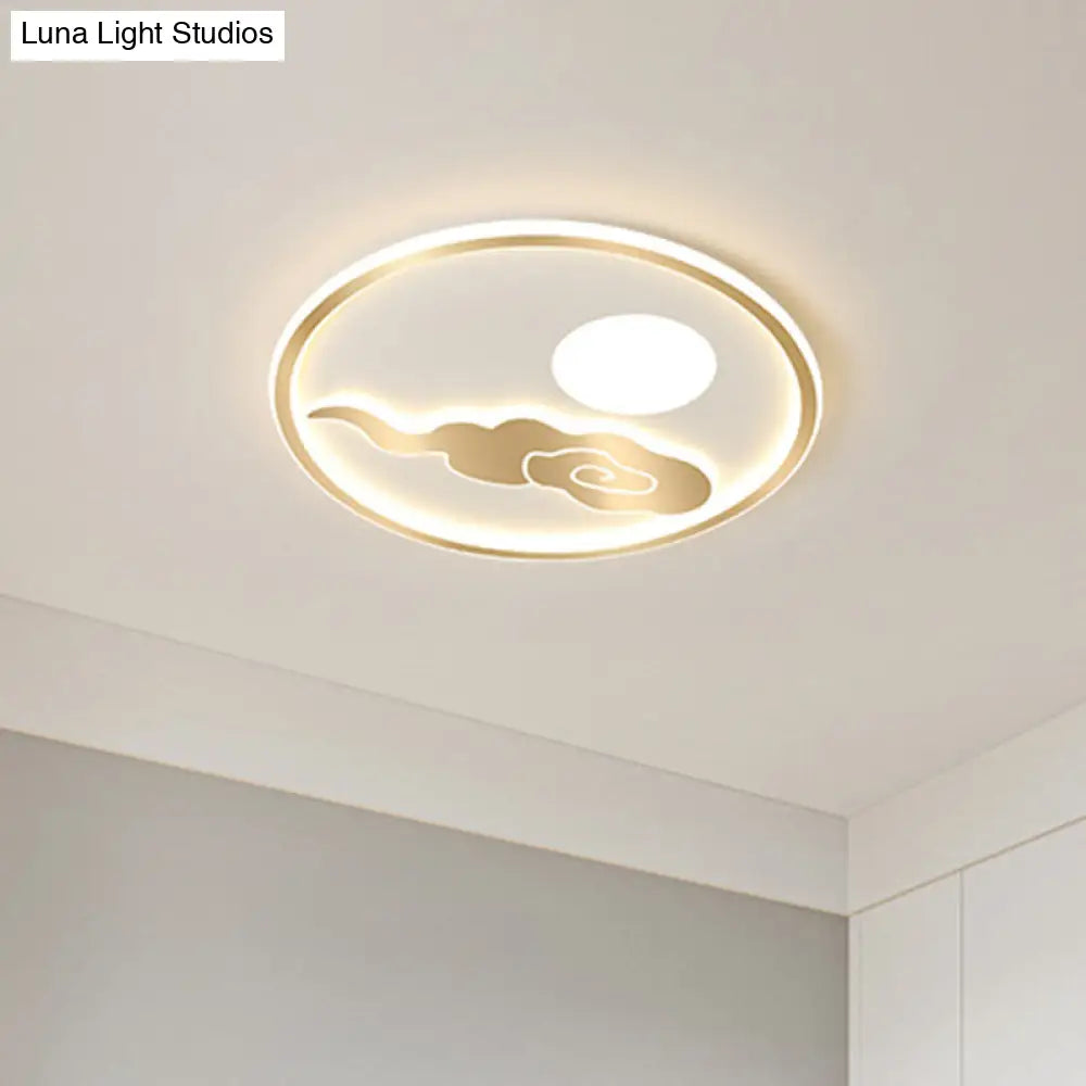 Gold Moon And Cloud Acrylic Led Bedroom Ceiling Light With Warm/White Glow / White