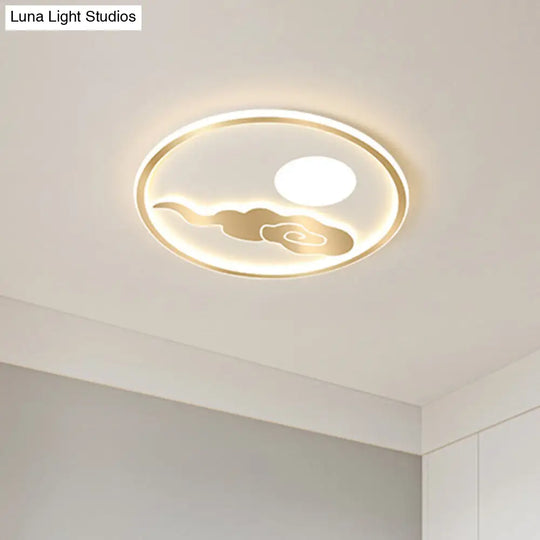 Gold Moon And Cloud Acrylic Led Bedroom Ceiling Light With Warm/White Glow / White