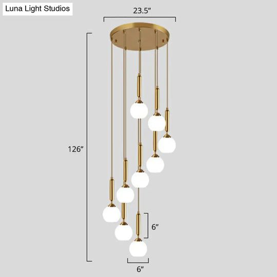 Gold Minimalist Stairway Pendant Light With White Glass Ball Multi Hanging 12 / Cylinder