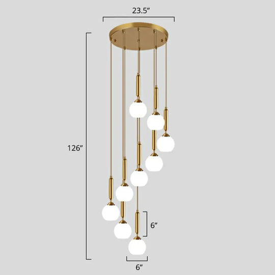 Gold Multi Hanging Stairway Light With Minimalist White Glass Ball Pendant 12 / Cylinder