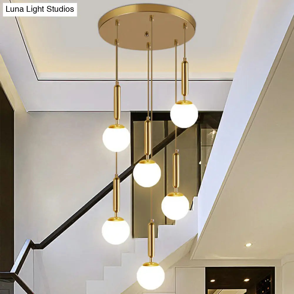 Gold Minimalist Stairway Pendant Light With White Glass Ball Multi Hanging 6 / Globe