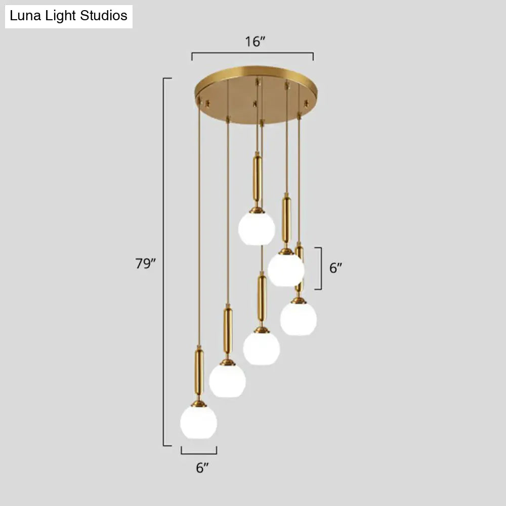 Gold Minimalist Stairway Pendant Light With White Glass Ball Multi Hanging 6 / Cylinder