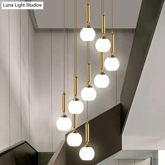 Gold Minimalist Stairway Pendant Light With White Glass Ball Multi Hanging 9 / Cylinder