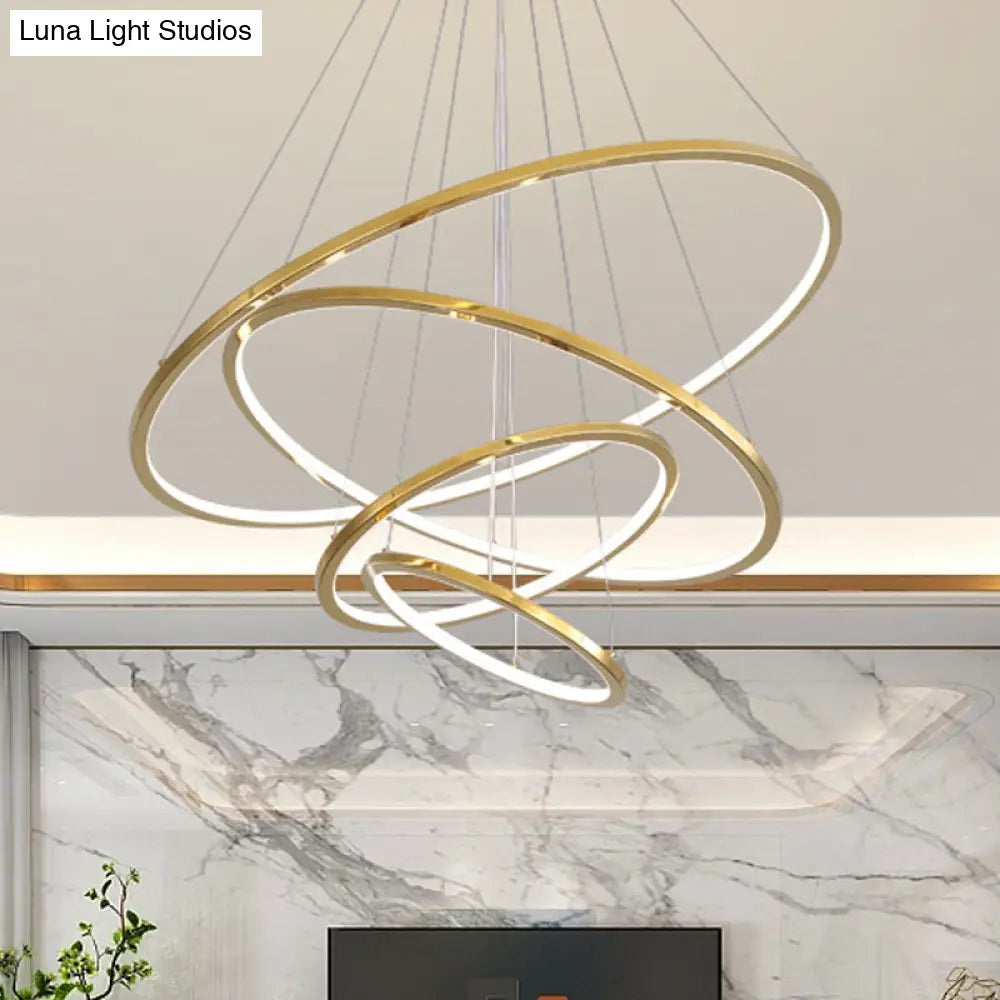 Gold Multi -Tire Chandelier Lamp Simplicity Stainless Steel Led Circle Ceiling Pendant Lighting