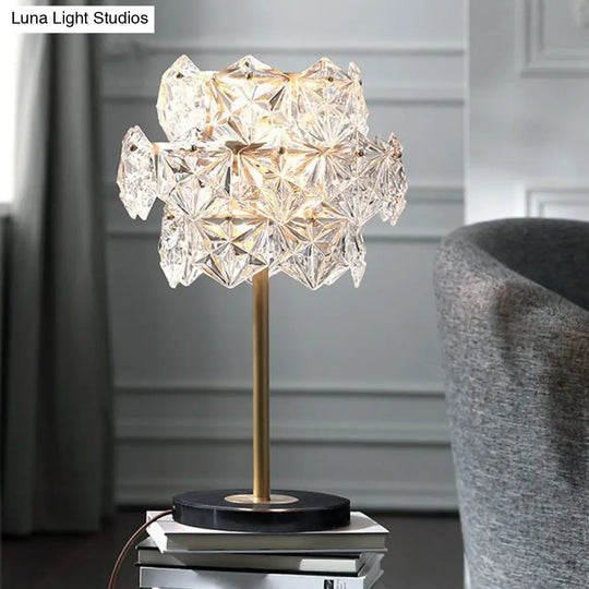 Gold Nightstand Lamp With Clear Crystal Glass Snowflakes Post-Modern Table Light (2 Bulbs)