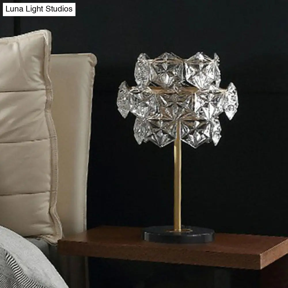 Gold Nightstand Lamp With Clear Crystal Glass Snowflakes Post-Modern Table Light (2 Bulbs)