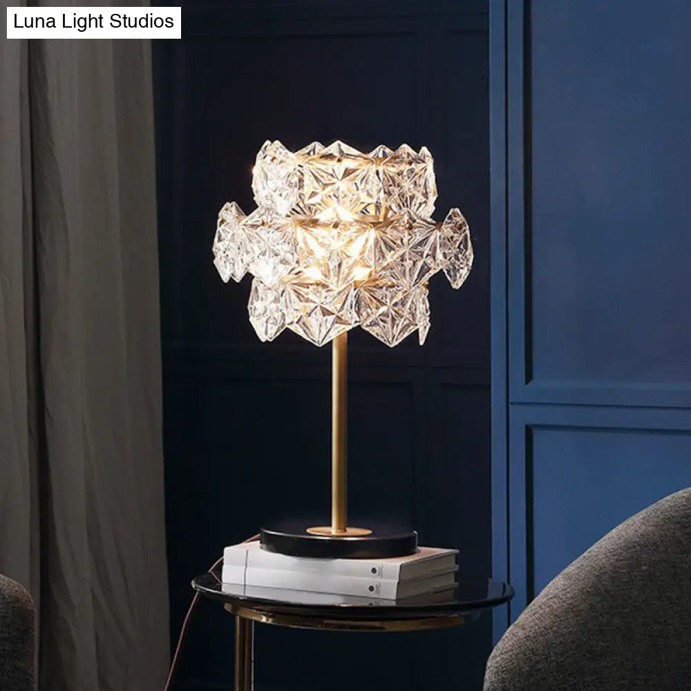 Gold Nightstand Lamp With Clear Crystal Glass Snowflakes Post-Modern Table Light (2 Bulbs)