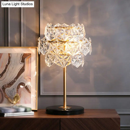 Gold Nightstand Lamp With Clear Crystal Glass Snowflakes Post-Modern Table Light (2 Bulbs)