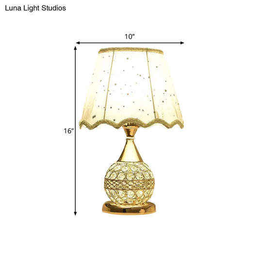 Gold Nightstand Lamp With Crystal Embedding Traditional Table Light Star-Patterned Shade