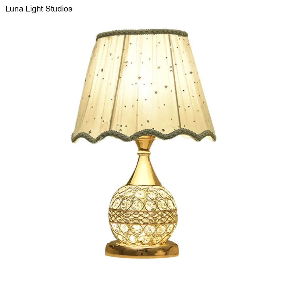 Gold Nightstand Lamp With Crystal Embedding Traditional Table Light Star-Patterned Shade