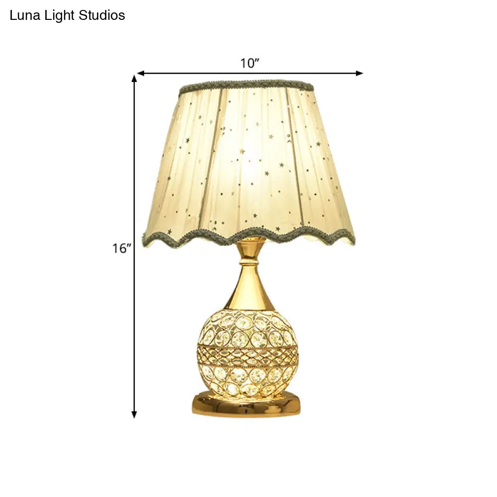 Gold Nightstand Lamp With Crystal Embedding Traditional Table Light Star-Patterned Shade