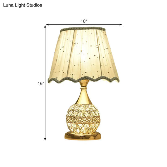 Gold Nightstand Lamp With Crystal Embedding Traditional Table Light Star-Patterned Shade