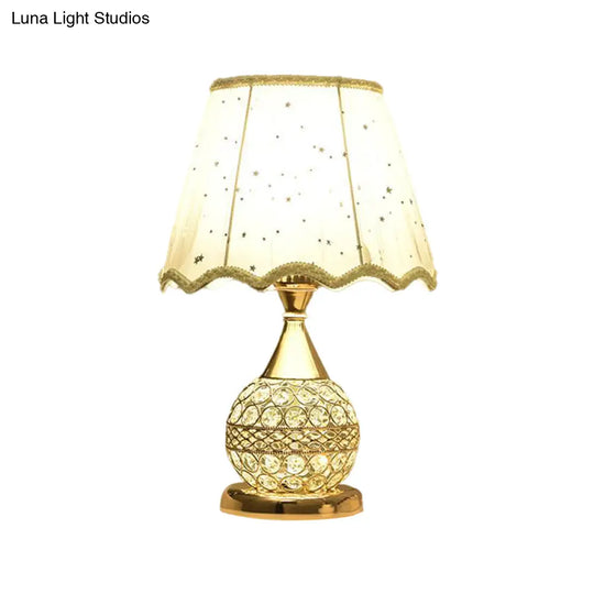 Gold Nightstand Lamp With Crystal Embedding Traditional Table Light Star-Patterned Shade