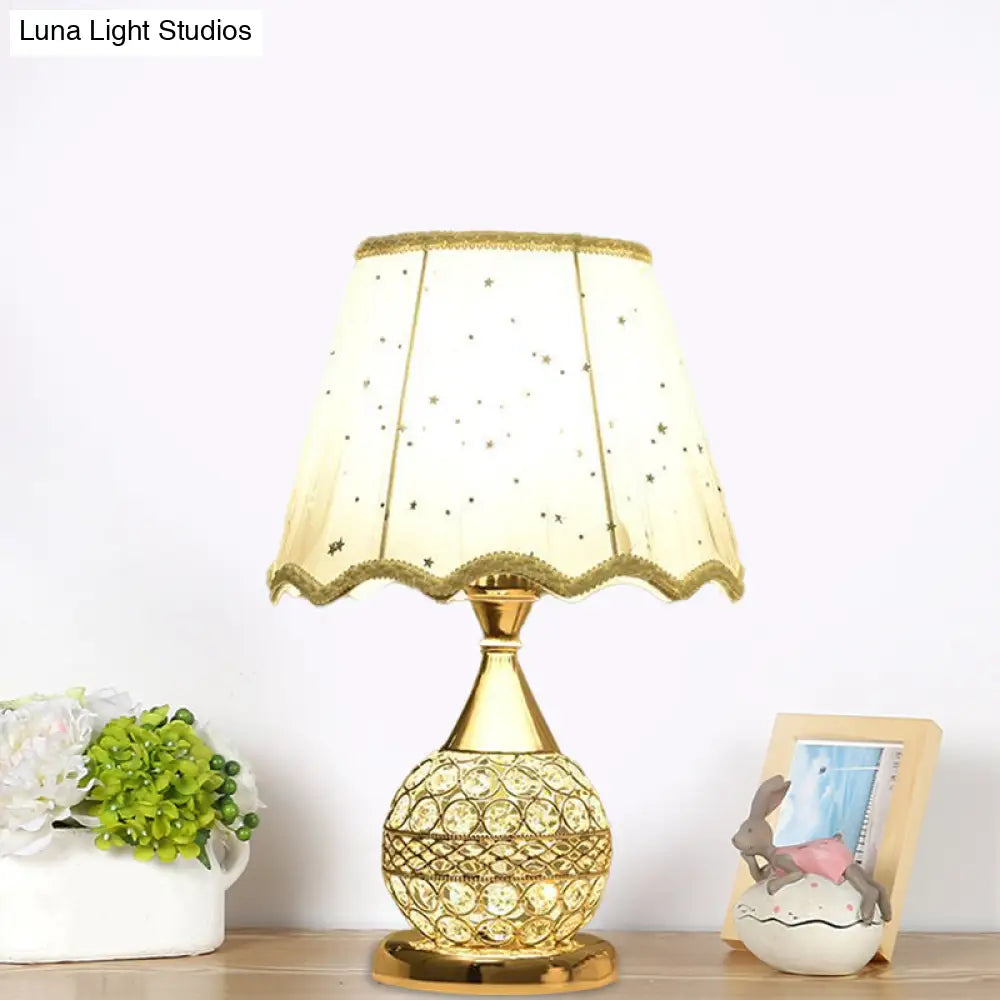 Gold Nightstand Lamp With Crystal Embedding Traditional Table Light Star-Patterned Shade