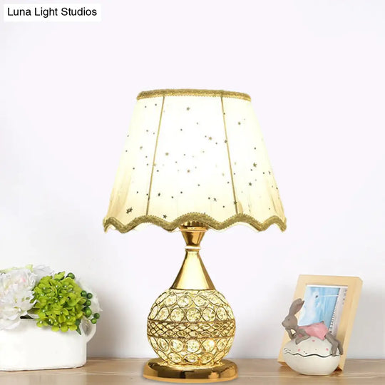 Gold Nightstand Lamp With Crystal Embedding Traditional Table Light Star-Patterned Shade