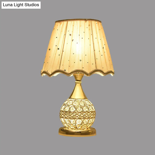 Gold Nightstand Lamp With Crystal Embedding Traditional Table Light Star-Patterned Shade