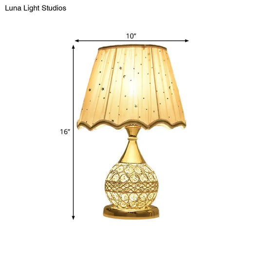 Gold Nightstand Lamp With Crystal Embedding Traditional Table Light Star-Patterned Shade