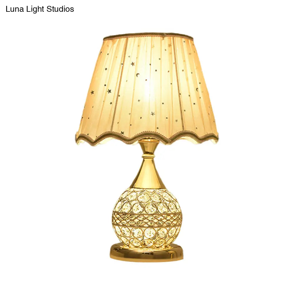 Gold Nightstand Lamp With Crystal Embedding Traditional Table Light Star-Patterned Shade