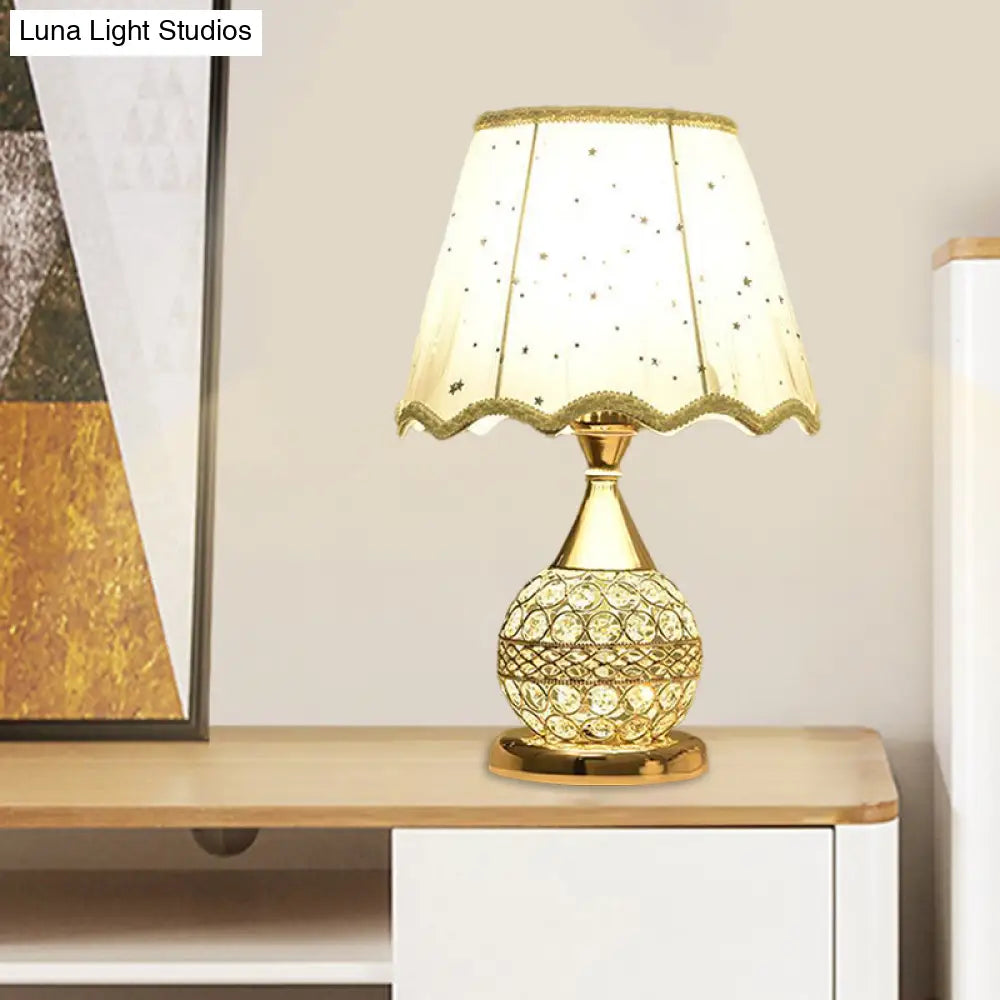 Gold Nightstand Lamp With Crystal Embedding Traditional Table Light Star-Patterned Shade