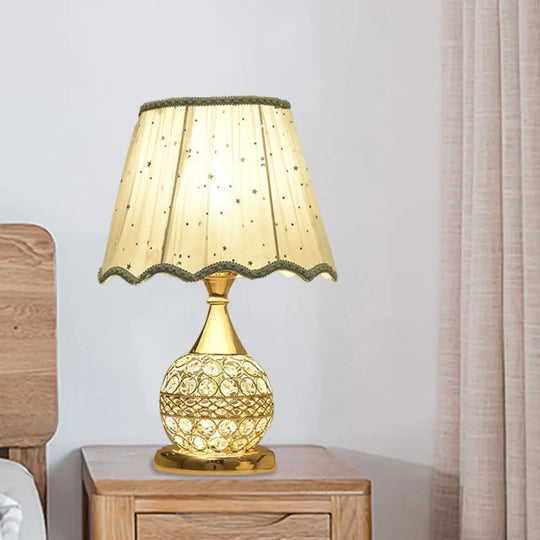 Gold Nightstand Lamp With Crystal Embedding Traditional Table Light Star-Patterned Shade / C