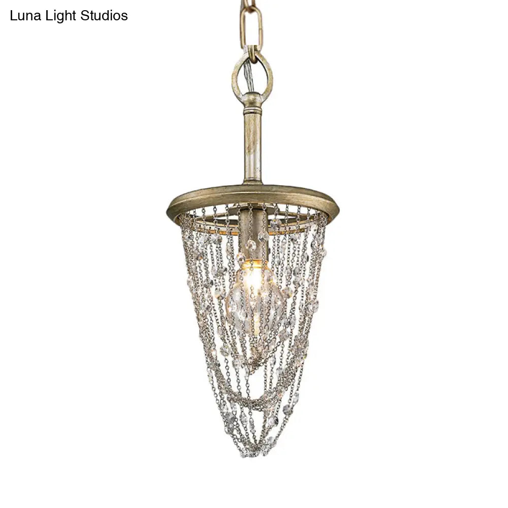 Gold Chandelier Light - Nordic Circular Metal Ceiling Fixture With Iron Mesh And Crystal Accent