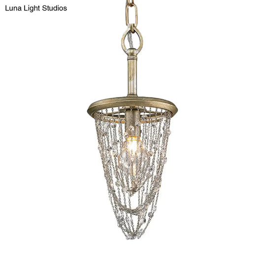 Gold Chandelier Light - Nordic Circular Metal Ceiling Fixture With Iron Mesh And Crystal Accent