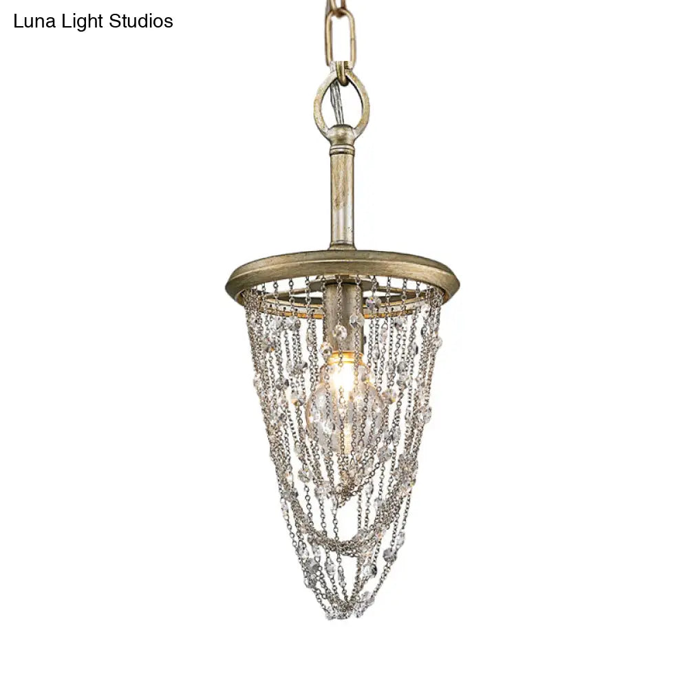 Gold Nordic Chandelier With Crystal Accent - Circular Metal Ceiling Light