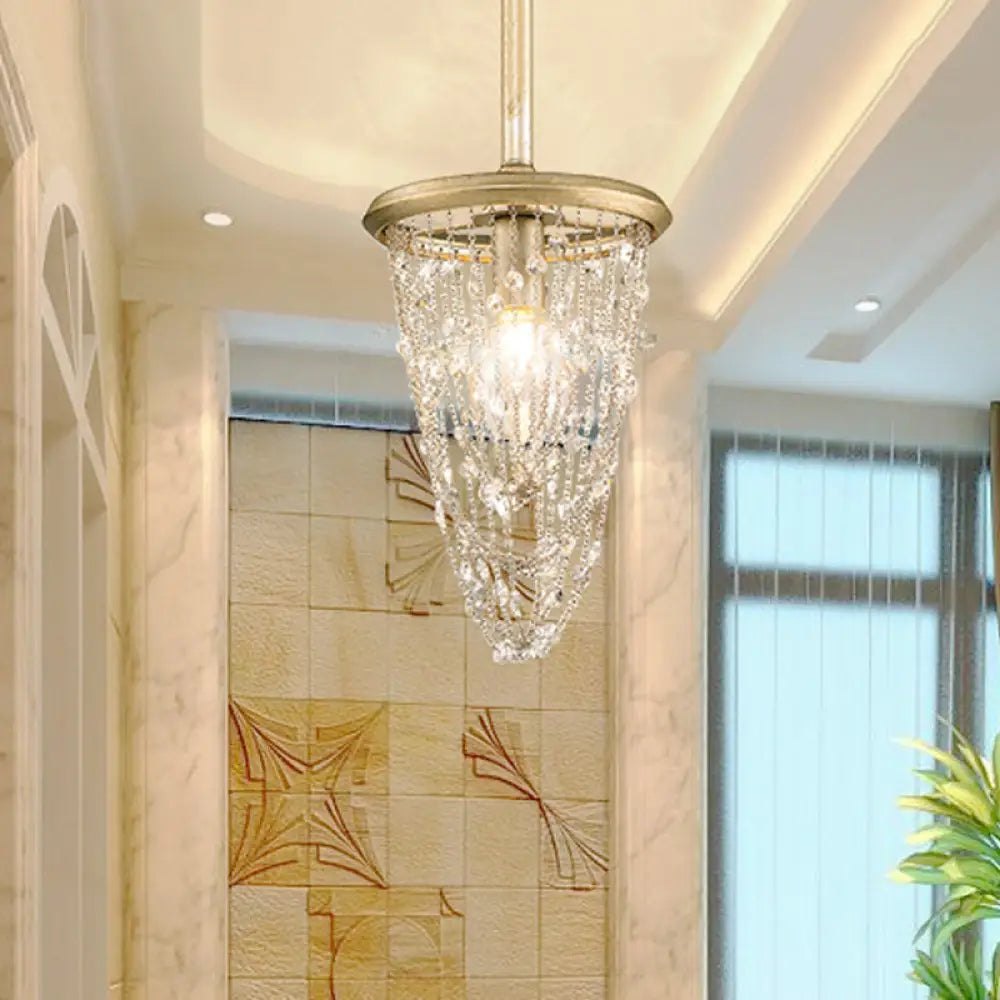 Gold Nordic Chandelier With Crystal Accent - Circular Metal Ceiling Light