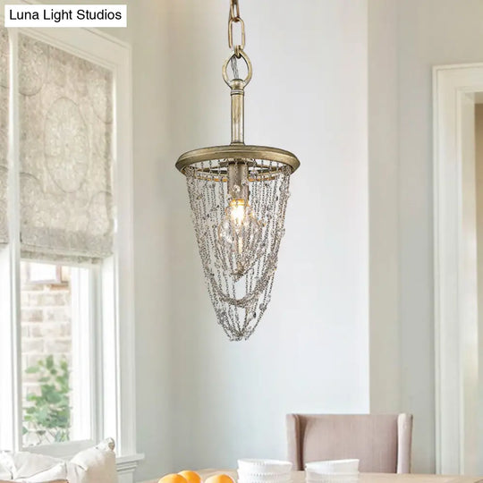 Gold Chandelier Light - Nordic Circular Metal Ceiling Fixture With Iron Mesh And Crystal Accent