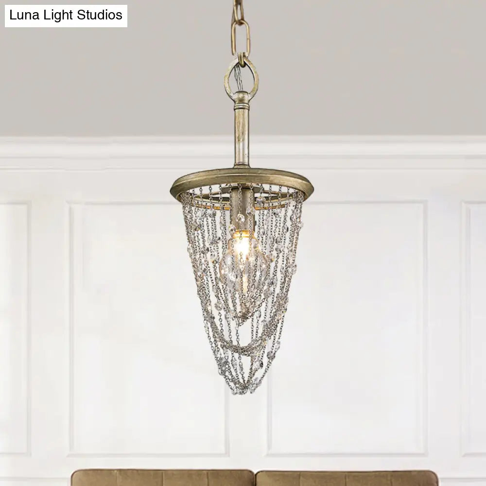 Gold Nordic Chandelier With Crystal Accent - Circular Metal Ceiling Light