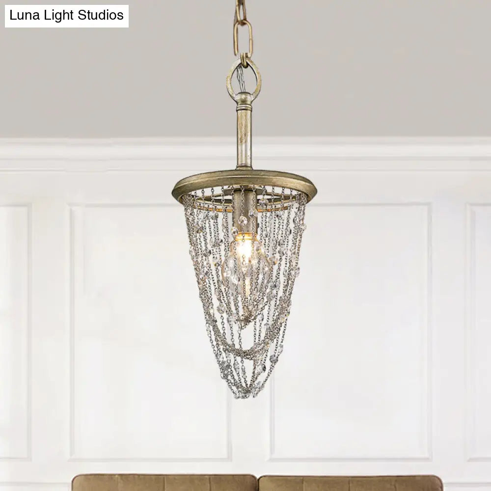 Gold Chandelier Light - Nordic Circular Metal Ceiling Fixture With Iron Mesh And Crystal Accent