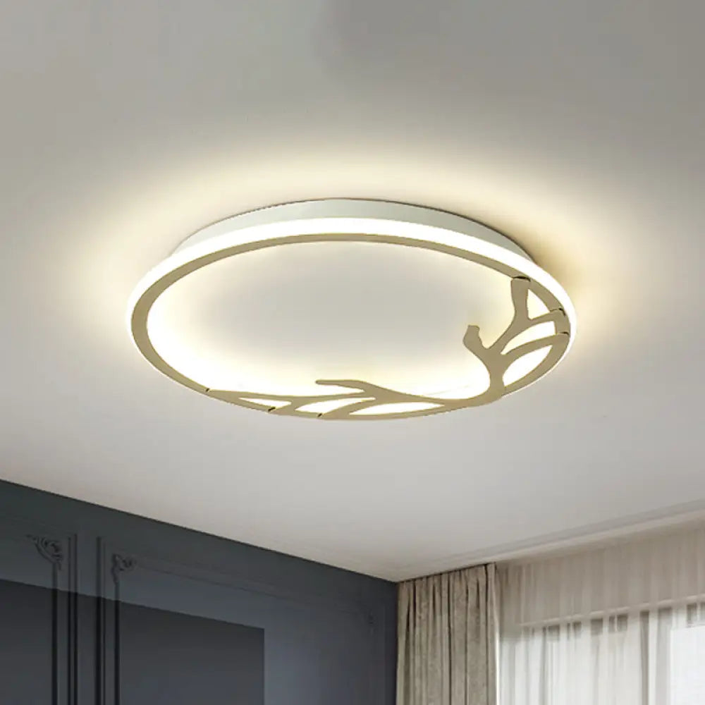 Gold Nordic Circle Ceiling Lamp With Antler Decoration | Led Flush Mount Light