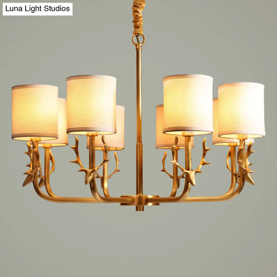 Nordic Fabric Suspension Light With Antler Deco - Gold Finish 8 /