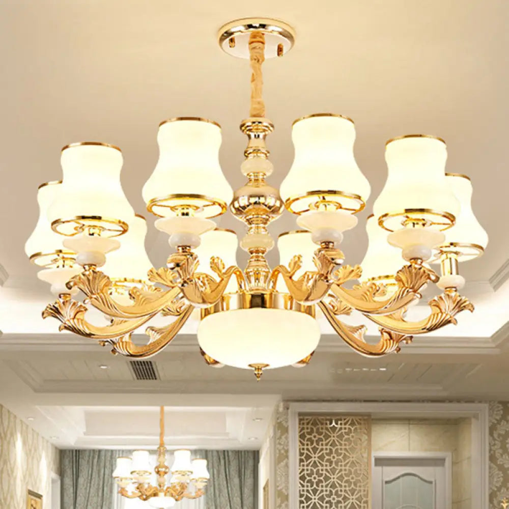 Gold Nordic Flared Chandelier Lamp With Milky Glass - Stylish Ceiling Light For Living Room 10 /