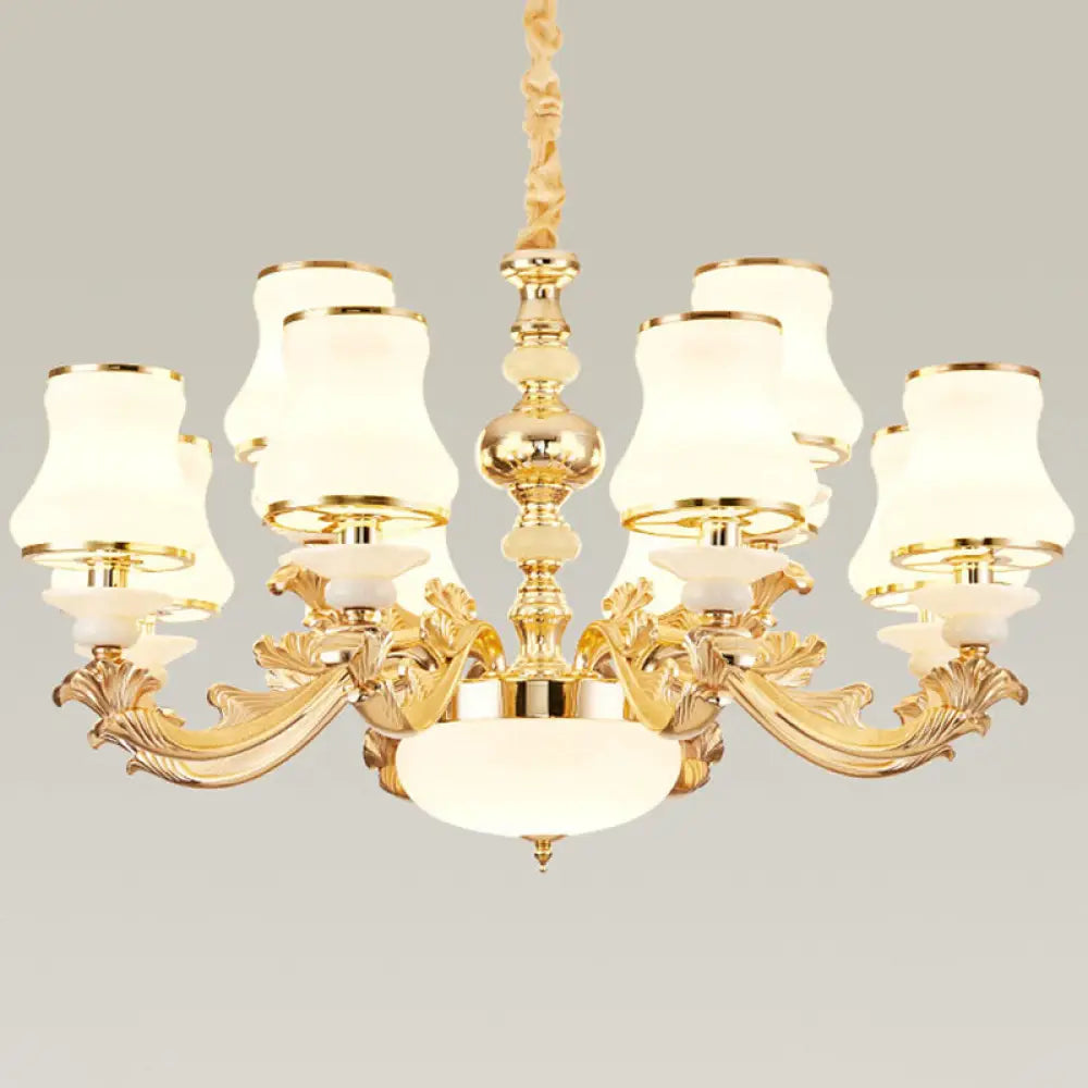 Gold Nordic Flared Chandelier Lamp With Milky Glass - Stylish Ceiling Light For Living Room 12 /