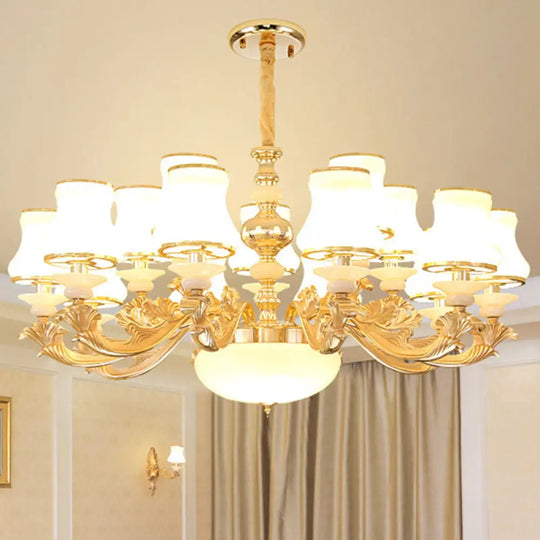 Gold Nordic Flared Chandelier Lamp With Milky Glass - Stylish Ceiling Light For Living Room 15 /