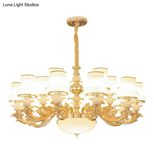 Gold Nordic Flared Chandelier Lamp With Milky Glass - Stylish Ceiling Light For Living Room