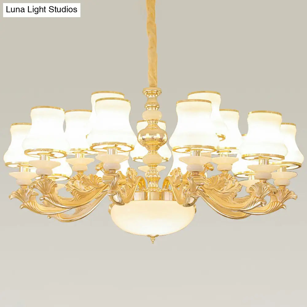 Gold Nordic Flared Chandelier Lamp With Milky Glass - Stylish Ceiling Light For Living Room