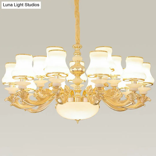 Gold Nordic Flared Chandelier Lamp With Milky Glass - Stylish Ceiling Light For Living Room