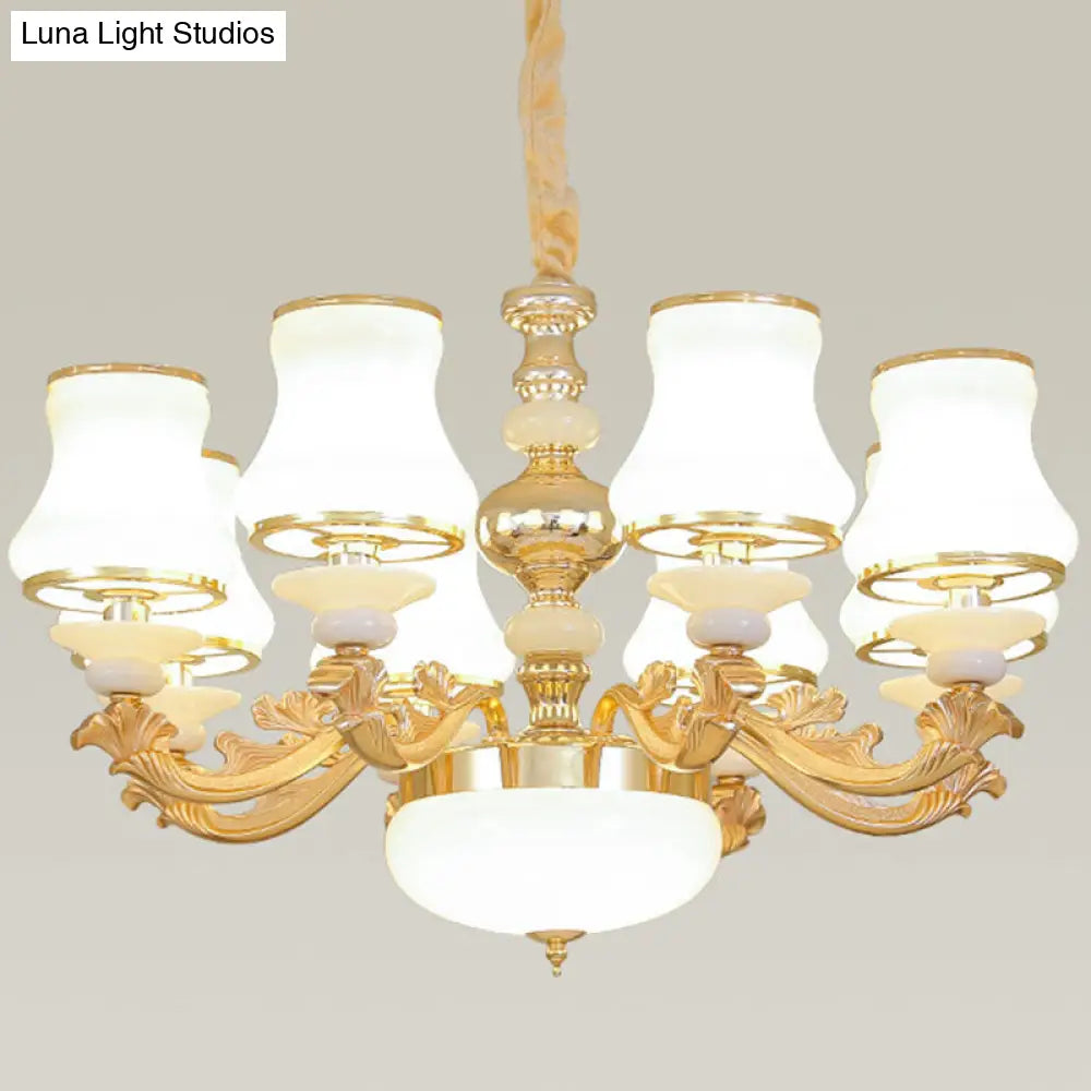 Gold Nordic Flared Chandelier Lamp With Milky Glass - Stylish Ceiling Light For Living Room