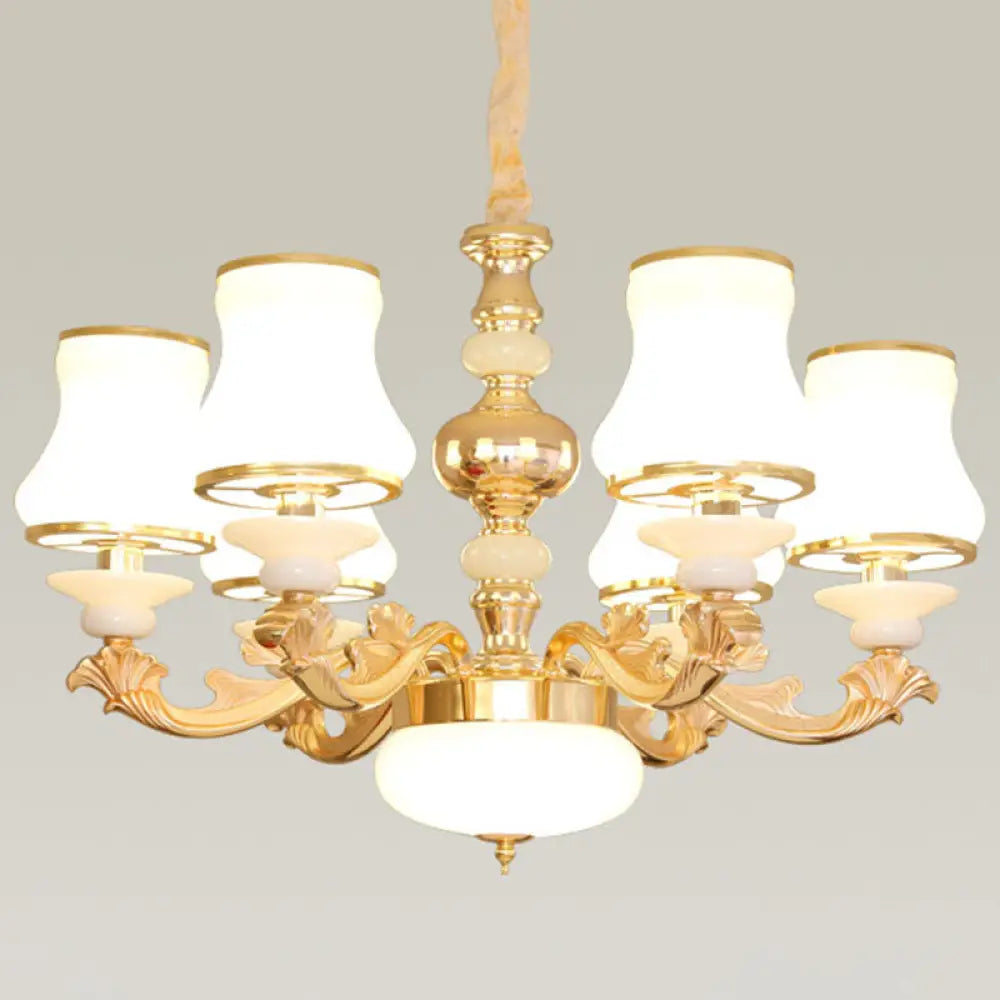 Gold Nordic Flared Chandelier Lamp With Milky Glass - Stylish Ceiling Light For Living Room 6 /