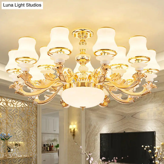 Gold Nordic Flared Chandelier Lamp With Milky Glass - Stylish Ceiling Light For Living Room