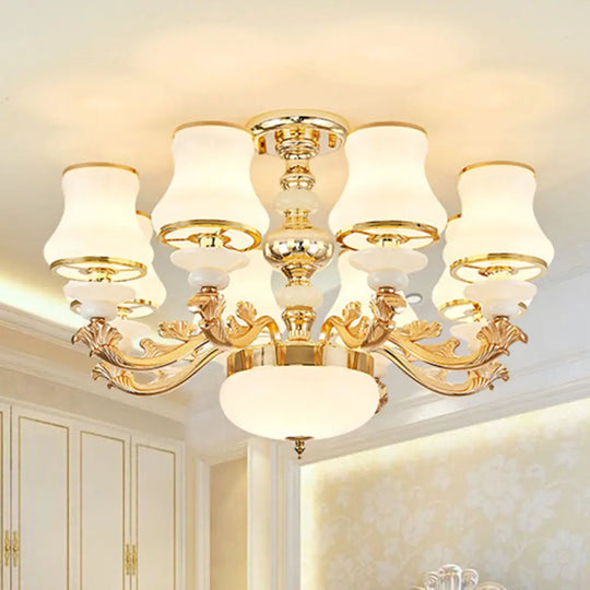 Gold Nordic Flared Chandelier Lamp With Milky Glass - Stylish Ceiling Light For Living Room 8 /