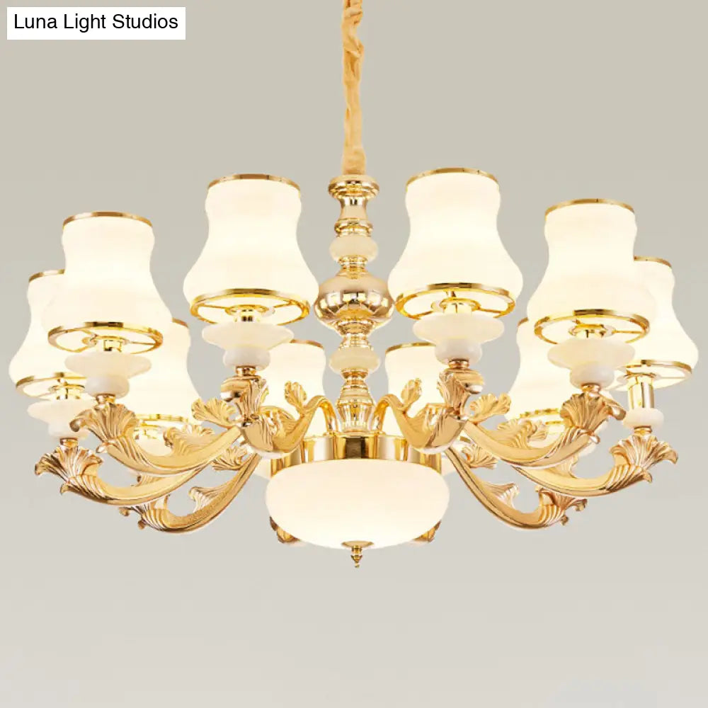 Gold Nordic Flared Chandelier Lamp With Milky Glass - Stylish Ceiling Light For Living Room