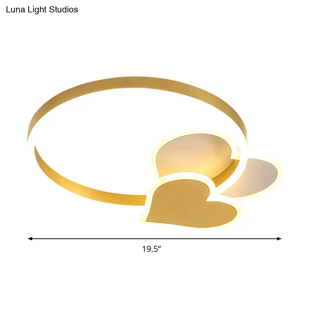 Gold Nordic Led Flush Mount Light With Loving Heart And Star Design